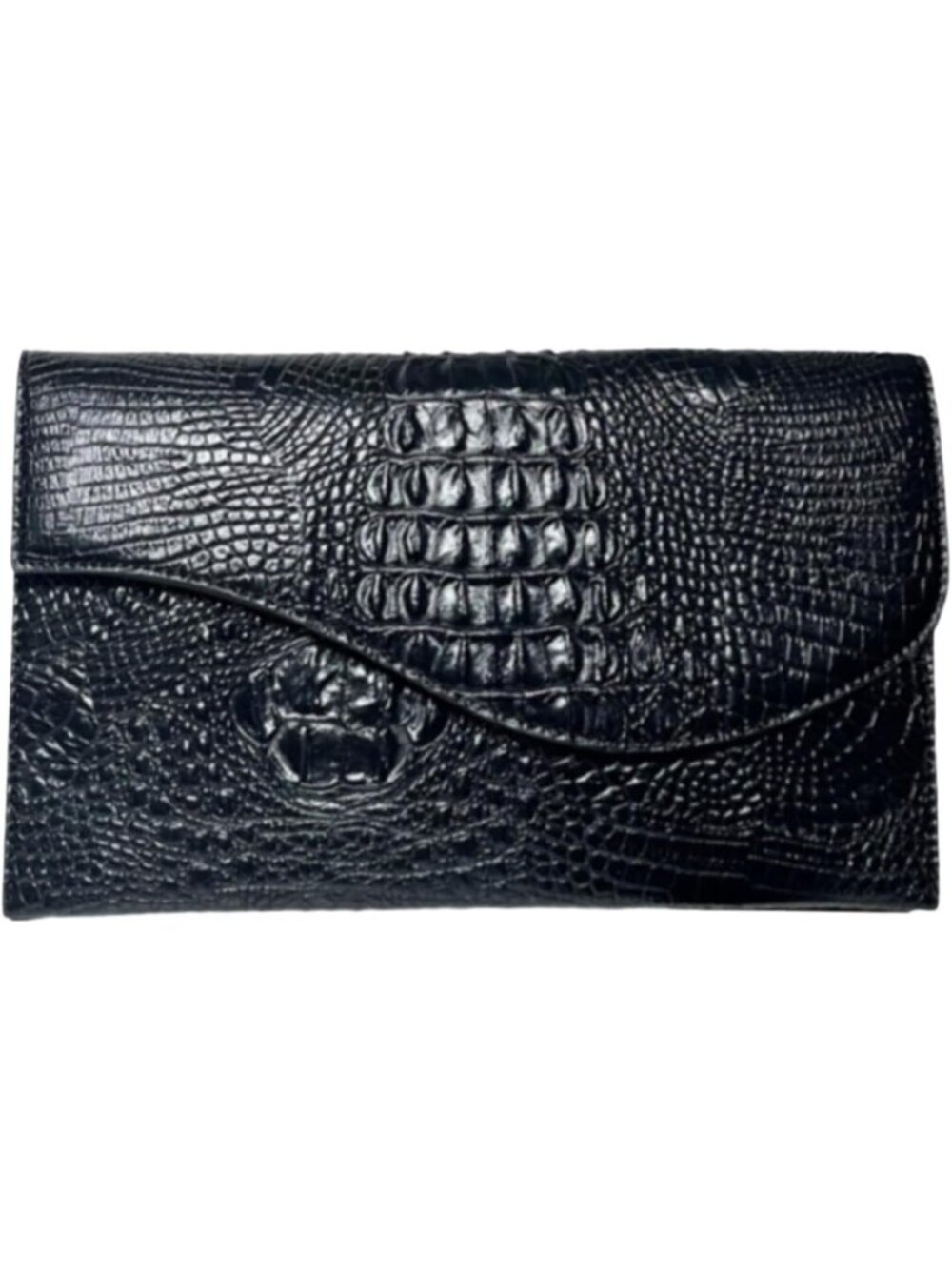 Women's Black Vegan Leather Crocodile Clutch Purse Evening Crossbody Bags